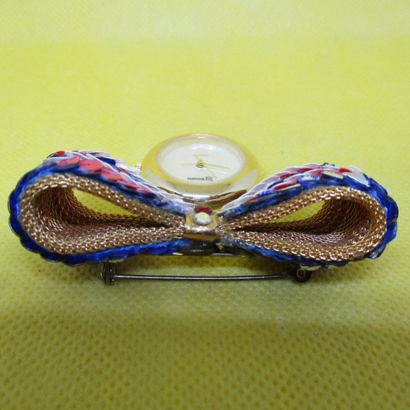BONETTO Watch Red White Blue SEQUINS Gold Mesh Bow - Picture 6 of 7